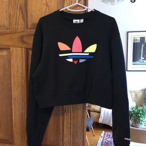 Adidas Women’s Black Cropped Sweatshirt with Colorful logo